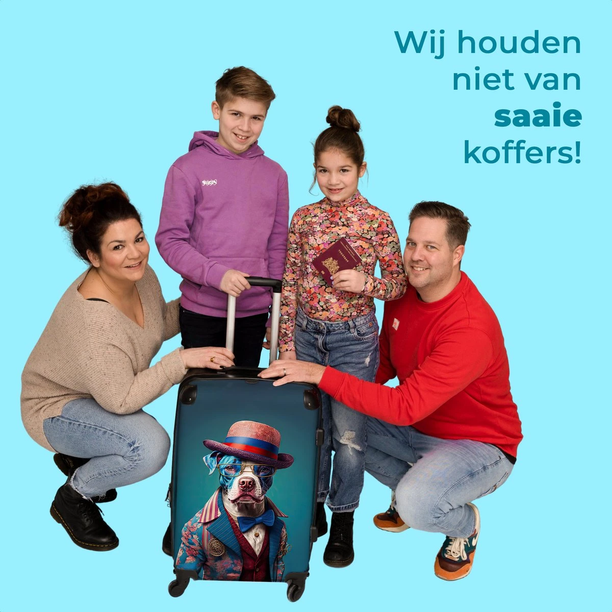 NoBoringSuitcases.com® Koffer Groot - Hond - Hoed - Colbert - Bloemen - Blauw - Trolley Koffer Met TSA-slot - Met Wielen - 90 Liter - Reiskoffer - 66 Cm 5 NoBoringSuitcases.com® Koffer Groot - Hond - Hoed - Colbert - Bloemen - Blauw - Trolley Koffer Met TSA-slot - Met Wielen - 90 Liter - Reiskoffer - 66 Cm - Afbeelding 5