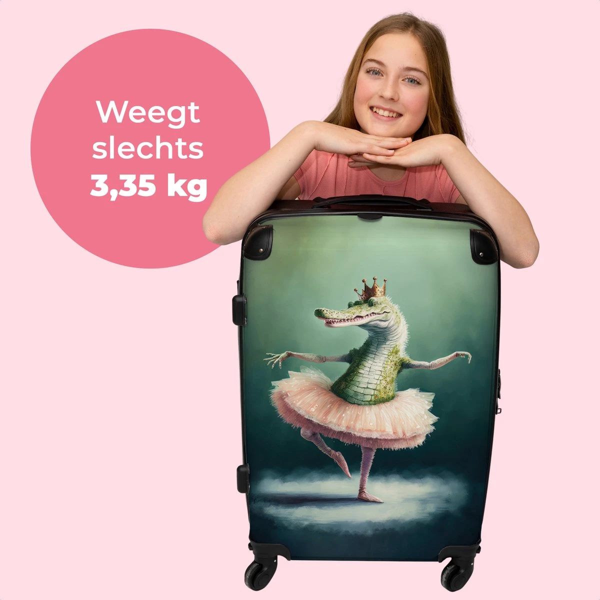 NoBoringSuitcases.com® Koffer Groot - Krokodil - Kroon - Goud - Ballet - Portret - Trolley Koffer Met TSA-slot - Met Wielen - 90 Liter - Reiskoffer - 66 Cm 2 NoBoringSuitcases.com® Koffer Groot - Krokodil - Kroon - Goud - Ballet - Portret - Trolley Koffer Met TSA-slot - Met Wielen - 90 Liter - Reiskoffer - 66 Cm - Afbeelding 2