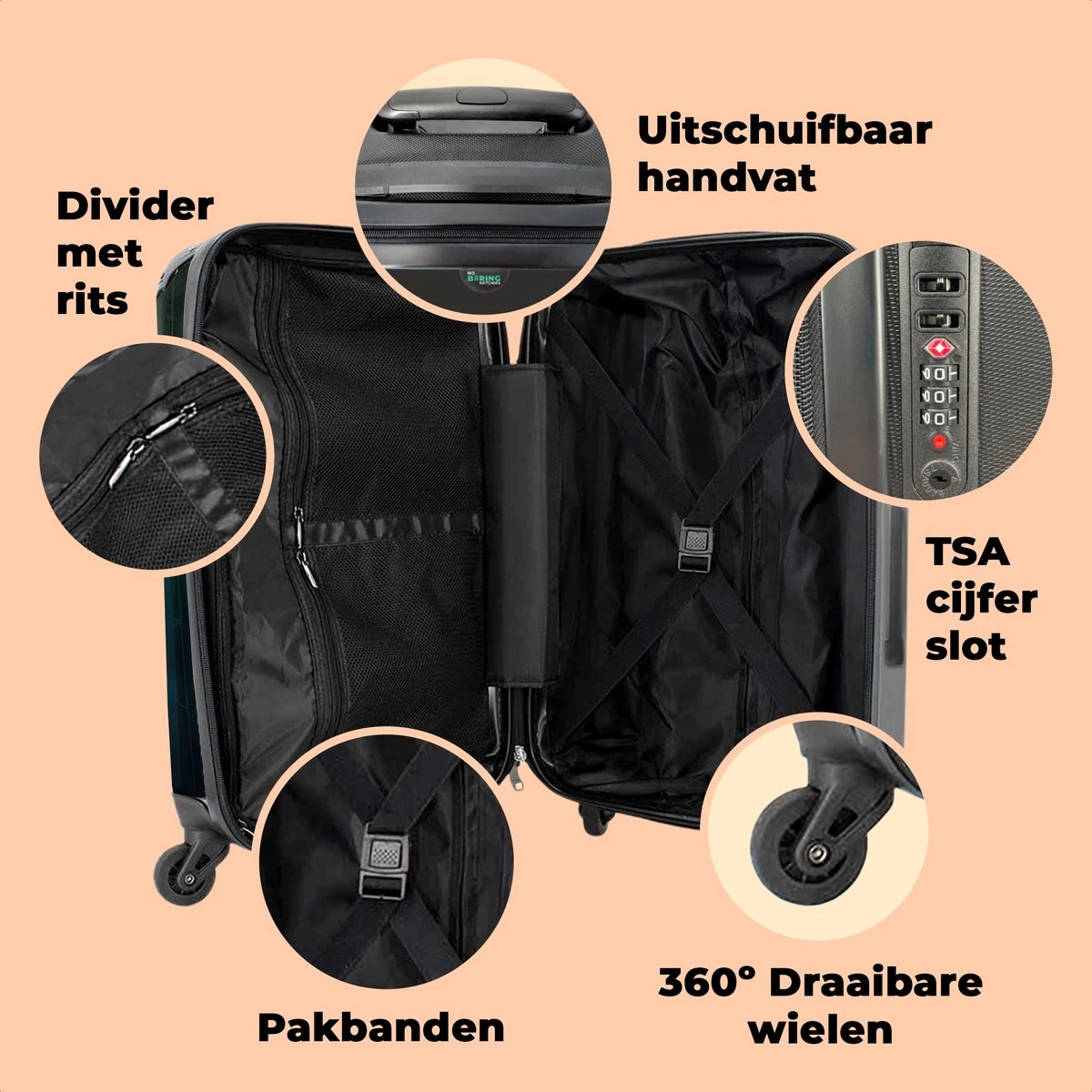 NoBoringSuitcases.com® Koffer Groot - Krokodil - Kroon - Goud - Ballet - Portret - Trolley Koffer Met TSA-slot - Met Wielen - 90 Liter - Reiskoffer - 66 Cm 4 NoBoringSuitcases.com® Koffer Groot - Krokodil - Kroon - Goud - Ballet - Portret - Trolley Koffer Met TSA-slot - Met Wielen - 90 Liter - Reiskoffer - 66 Cm - Afbeelding 4