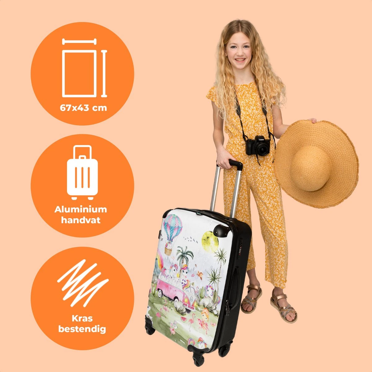NoBoringSuitcases.com® Koffer Groot - Eenhoorn - Luchtballon - Meisjes - Regenboog - Trolley Koffer Met TSA-slot - Met Wielen - 90 Liter - Reiskoffer - 66 Cm 3 NoBoringSuitcases.com® Koffer Groot - Eenhoorn - Luchtballon - Meisjes - Regenboog - Trolley Koffer Met TSA-slot - Met Wielen - 90 Liter - Reiskoffer - 66 Cm - Afbeelding 3