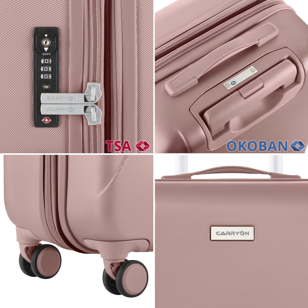 CarryOn Skyhopper Kofferset – TSA Handbagage + Reiskoffer 78cm – Dubbele Wielen - Old Pink 4 CarryOn Skyhopper Kofferset – TSA Handbagage + Reiskoffer 78cm – Dubbele Wielen - Old Pink - Afbeelding 4