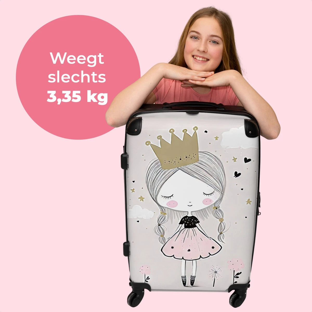 NoBoringSuitcases.com® Koffer Groot - Prinses - Bloemen - Kroon - Meisje - Sterren - Trolley Koffer Met TSA-slot - Met Wielen - 90 Liter - Reiskoffer - 66 Cm 2 NoBoringSuitcases.com® Koffer Groot - Prinses - Bloemen - Kroon - Meisje - Sterren - Trolley Koffer Met TSA-slot - Met Wielen - 90 Liter - Reiskoffer - 66 Cm - Afbeelding 2