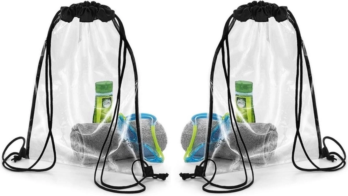 Merkloos 2x Stuks Transparante Gymtasjes/rugtasjes 33 X 45 Cm - Gymtassen/rugtassen/rugzakken/zwemtassen Doorzichtig 1 Merkloos 2x Stuks Transparante Gymtasjes/rugtasjes 33 X 45 Cm - Gymtassen/rugtassen/rugzakken/zwemtassen Doorzichtig