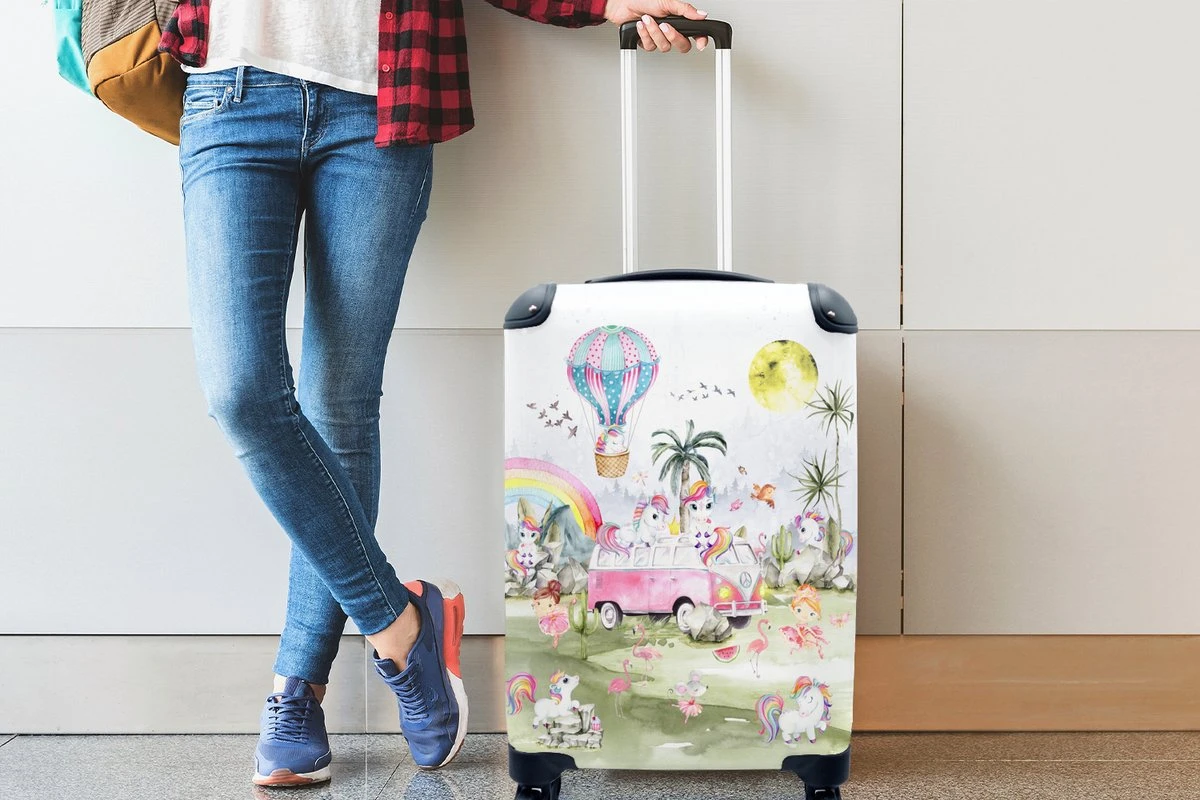 Koffer - Unicorn - Regenboog - Kinderen - 35x55x20 Cm - Handbagage - Trolley - Fotokoffer 5 Koffer - Unicorn - Regenboog - Kinderen - 35x55x20 Cm - Handbagage - Trolley - Fotokoffer - Afbeelding 5