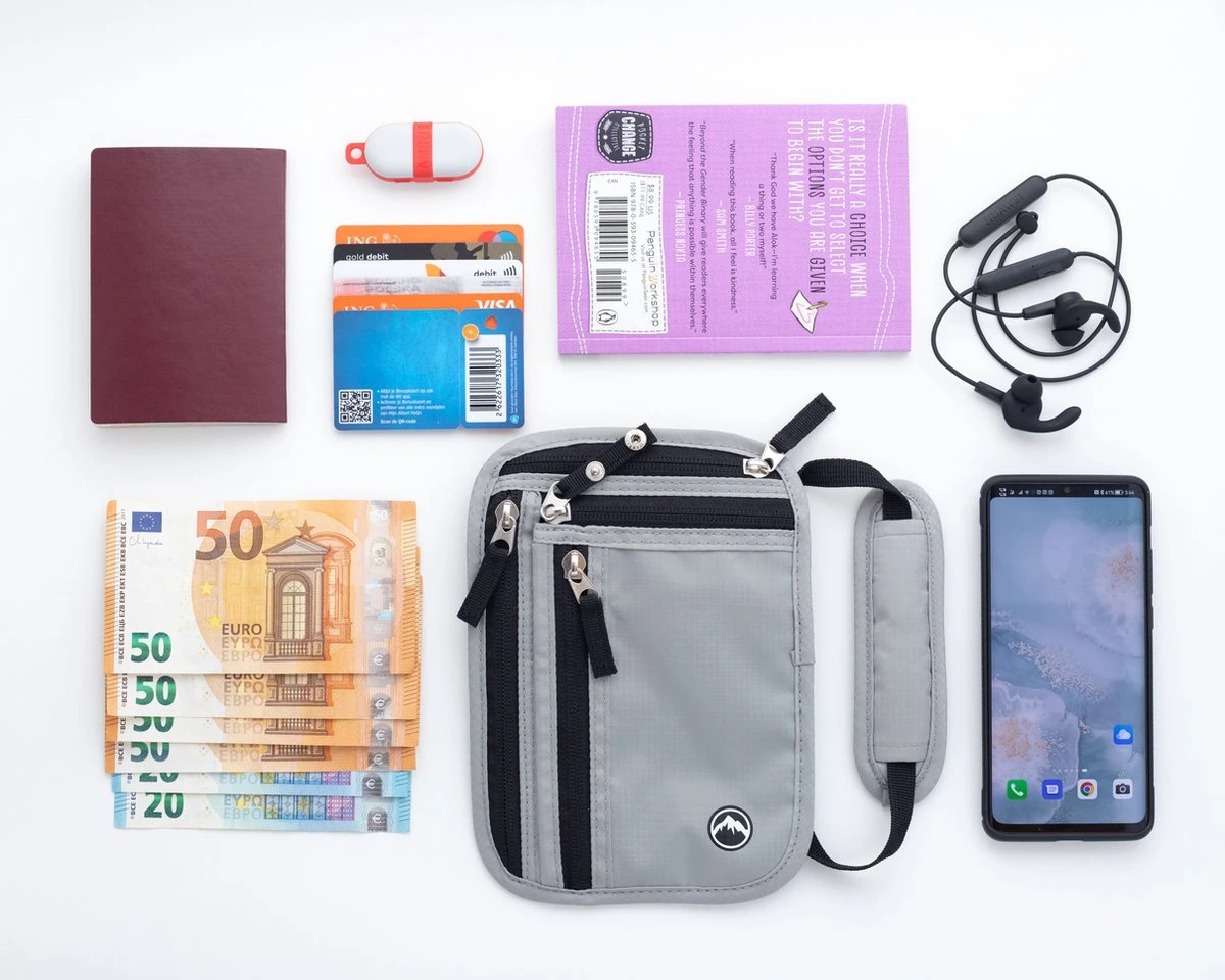 Groene Berg Nektasje - Reistas - Paspoorthouder Met RFID Blokkering - Reisportemonnee - Lichtgrijs 2 Groene Berg Nektasje - Reistas - Paspoorthouder Met RFID Blokkering - Reisportemonnee - Lichtgrijs - Afbeelding 2