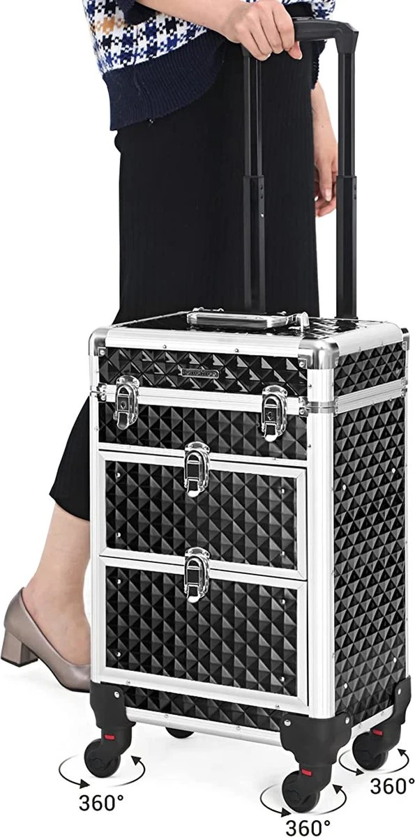 Cosmetic Case Trolley - Professionele Make-up Case - Kapperskoffer Met 4 Uitneembare Wielen 2 Cosmetic Case Trolley - Professionele Make-up Case - Kapperskoffer Met 4 Uitneembare Wielen - Afbeelding 2