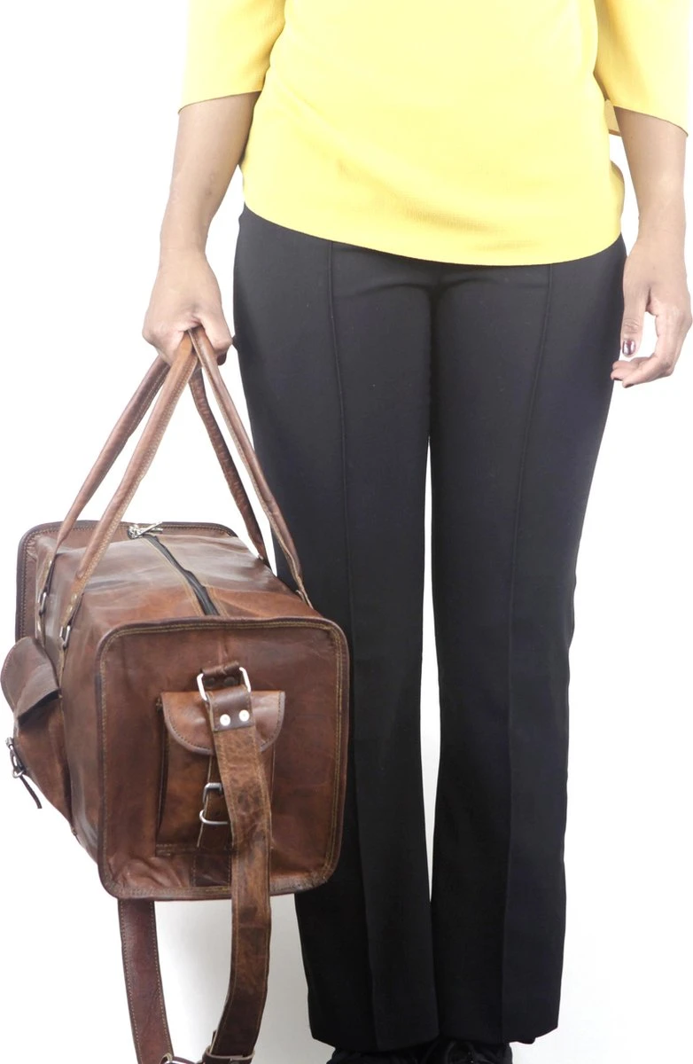 Duffeltas Weekendtas 50 X 24 X 24 Cm - Echte Leder - Cognac Bruin Leder – Reistas - Sporttas 10 Duffeltas Weekendtas 50 X 24 X 24 Cm - Echte Leder - Cognac Bruin Leder – Reistas - Sporttas - Afbeelding 10