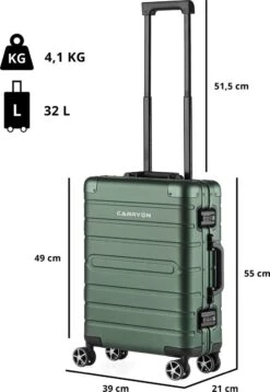 CarryOn ULD Handbagage - Luxe Aluminium Trolley 55cm - Dubbel TSA Slot - Dubbele Wielen - Groen -Kofferland Goedkope Winkel 828x1200