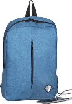 SafeSave Rugtas – Waterafstotende Schooltas Met Laptop Vak En Usb Aansluiting – Schoudertas – 15.6 Inch – Lichtblauw -Kofferland Goedkope Winkel 836x1200 6