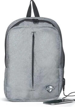 SafeSave Rugtas – Waterafstotende Schooltas Met Laptop Vak En Usb Aansluiting – Schoudertas – 15.6 Inch – Licht Grijs -Kofferland Goedkope Winkel 843x1200 2