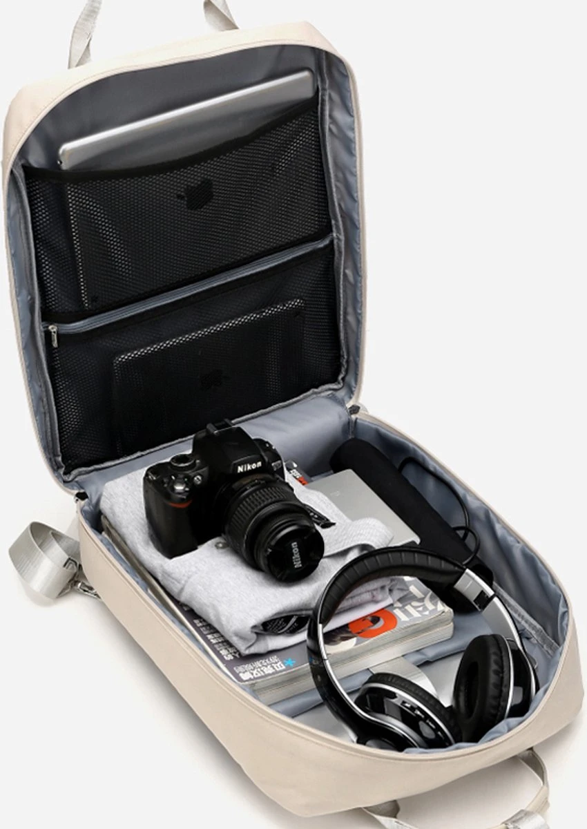 Merkloos Waterdichte Rugzak Inclusief Usb Oplaadstation - Laptoptas 15,6 Inch - Schooltas - Beige - Multifucntioneel 3 Merkloos Waterdichte Rugzak Inclusief Usb Oplaadstation - Laptoptas 15,6 Inch - Schooltas - Beige - Multifucntioneel - Afbeelding 3