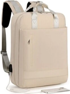 Merkloos Waterdichte Rugzak Inclusief Usb Oplaadstation - Laptoptas 15,6 Inch - Schooltas - Beige - Multifucntioneel