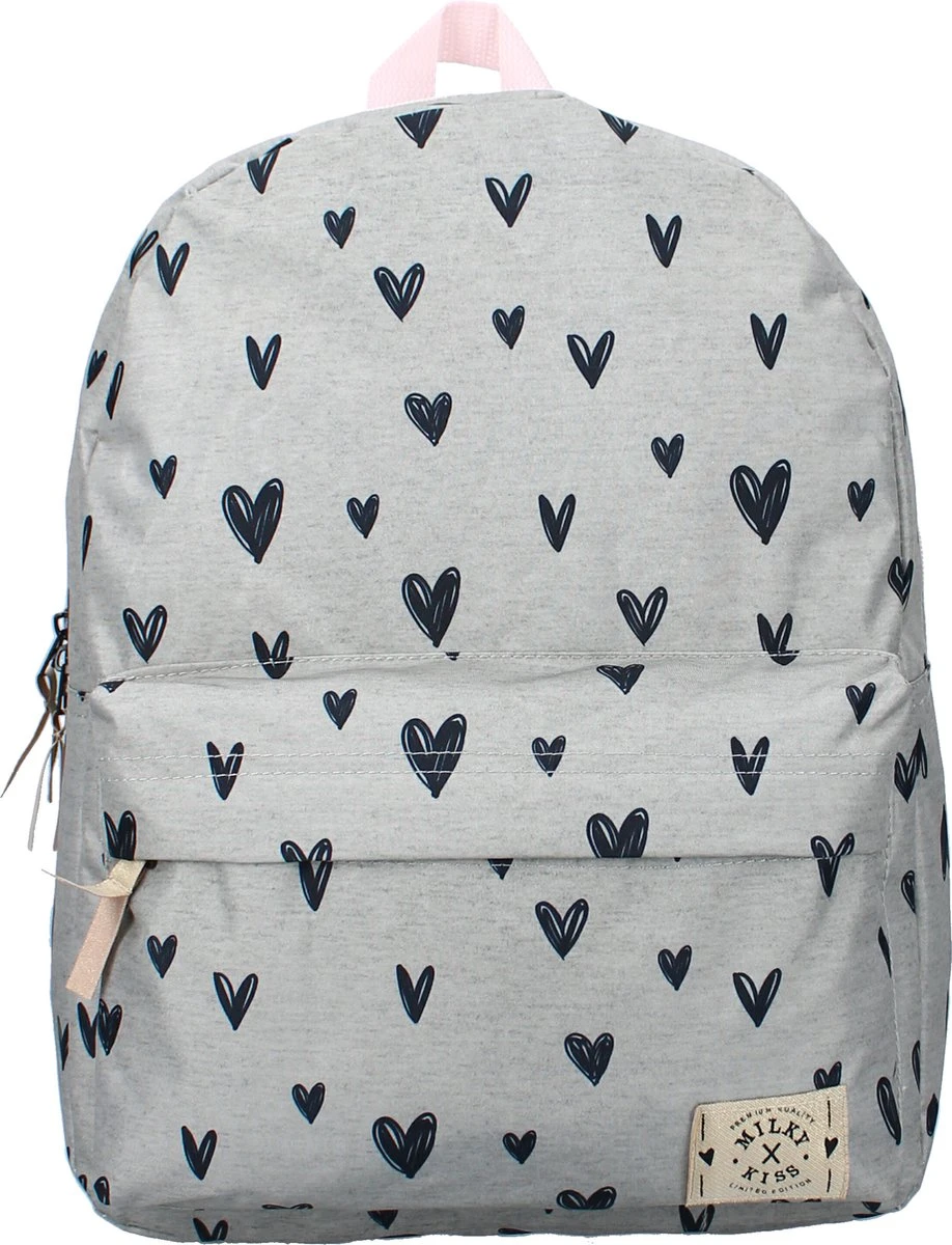 Milky Kiss Clever Girls - Rugzak - Schooltas Meisje - Grijs - Hartjes 1 Milky Kiss Clever Girls - Rugzak - Schooltas Meisje - Grijs - Hartjes