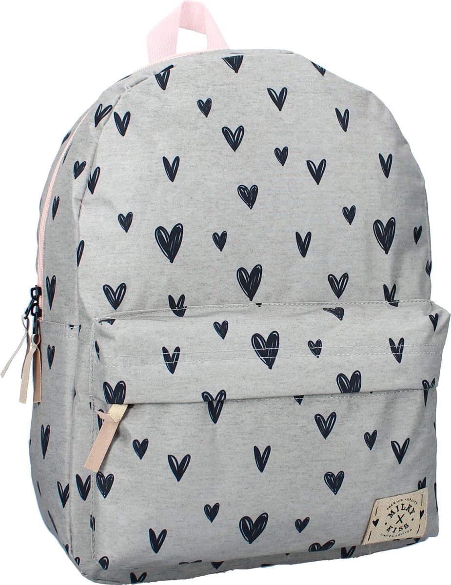 Milky Kiss Clever Girls - Rugzak - Schooltas Meisje - Grijs - Hartjes 2 Milky Kiss Clever Girls - Rugzak - Schooltas Meisje - Grijs - Hartjes - Afbeelding 2