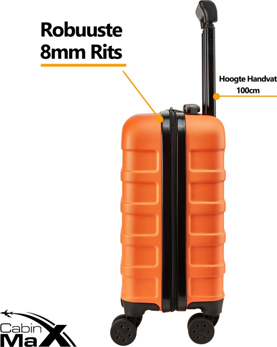 CabinMax Handbagage Koffer - Trolley 30L - Harde Reiskoffer - 45x36x20cm - Lichtgewicht - Groot Capaciteit - Oranje 4 CabinMax Handbagage Koffer - Trolley 30L - Harde Reiskoffer - 45x36x20cm - Lichtgewicht - Groot Capaciteit - Oranje - Afbeelding 4