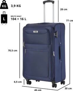 Travelz Softspinner TSA Reiskoffer 77cm - Zachte Reiskoffer Met Expander 104 + 16 Ltr - Blauw -Kofferland Goedkope Winkel 965x1200 1