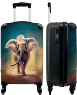 NoBoringSuitcases.com® Koffer - Handbagage Trolley - Olifant - Verf - Bloemen - Portret - Abstract - Reiskoffer Met Wielen - Past Binnen 55x40x20 Cm En 55x35x25 Cm - Koffertje - Fotokoffer