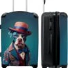 NoBoringSuitcases.com® Koffer Groot - Hond - Hoed - Colbert - Bloemen - Blauw - Trolley Koffer Met TSA-slot - Met Wielen - 90 Liter - Reiskoffer - 66 Cm
