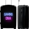 NoBoringSuitcases.com® Koffer Groot - Gaming - Quotes - Neon - Gaming Diva - Vrouwen - Trolley Koffer Met TSA-slot - Met Wielen - 90 Liter - Reiskoffer - 66 Cm