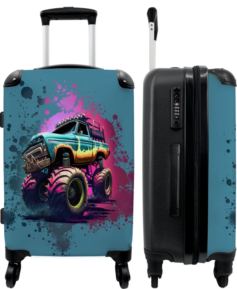 NoBoringSuitcases.com® Koffer Groot - Monstertruck - Verf - Graffiti - Roze - Neon - Trolley Koffer Met TSA-slot - Met Wielen - 90 Liter - Reiskoffer - 66 Cm 1 NoBoringSuitcases.com® Koffer Groot - Monstertruck - Verf - Graffiti - Roze - Neon - Trolley Koffer Met TSA-slot - Met Wielen - 90 Liter - Reiskoffer - 66 Cm