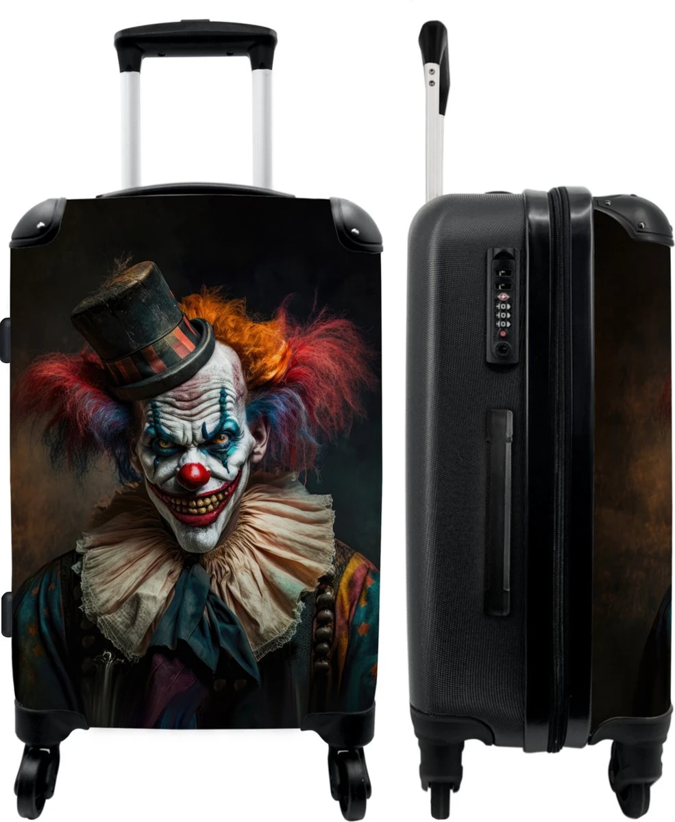 NoBoringSuitcases.com® Koffer Groot - Clown - Hoed - Kraag - Portret - Killer Clown - Trolley Koffer Met TSA-slot - Met Wielen - 90 Liter - Reiskoffer - 66 Cm 1 NoBoringSuitcases.com® Koffer Groot - Clown - Hoed - Kraag - Portret - Killer Clown - Trolley Koffer Met TSA-slot - Met Wielen - 90 Liter - Reiskoffer - 66 Cm